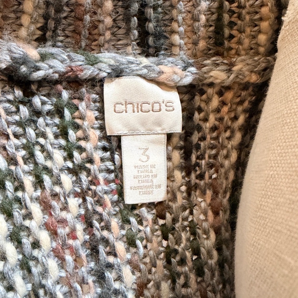 Chicos GORGEOUS Chunky Knit Fringe Longline Vest Wool Blend Boho - Size 3 - Picture 7 of 9